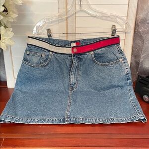 Tommy Hilfiger Denim Mini Skirt with Red and Gray Waistband